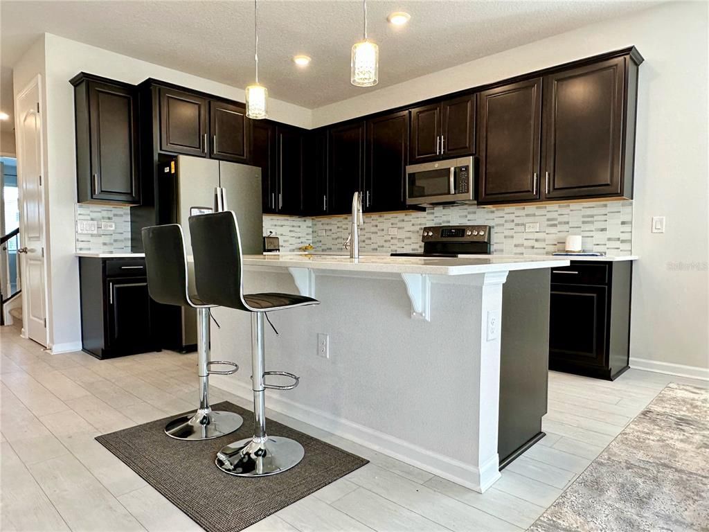 Interior, Kitchen, Pendant Lights, Recessed Lighting, Wood Texture Flooring