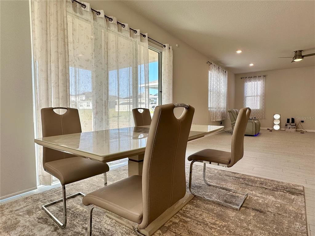 Dining room, Interior, Recessed Lighting, Wood Texture Flooring