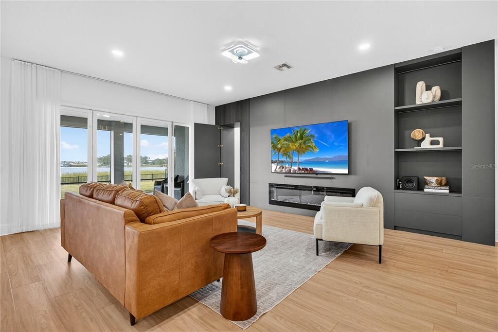 Interior, Living room, Recessed Lighting, Wood Texture Flooring