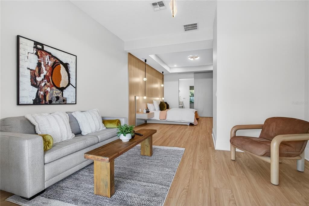 Interior, Living room, Recessed Lighting, Wood Texture Flooring