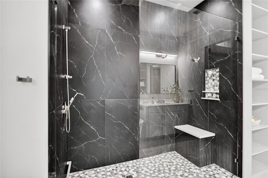 Bathroom, Glass Shower, Interior, Marble Walls