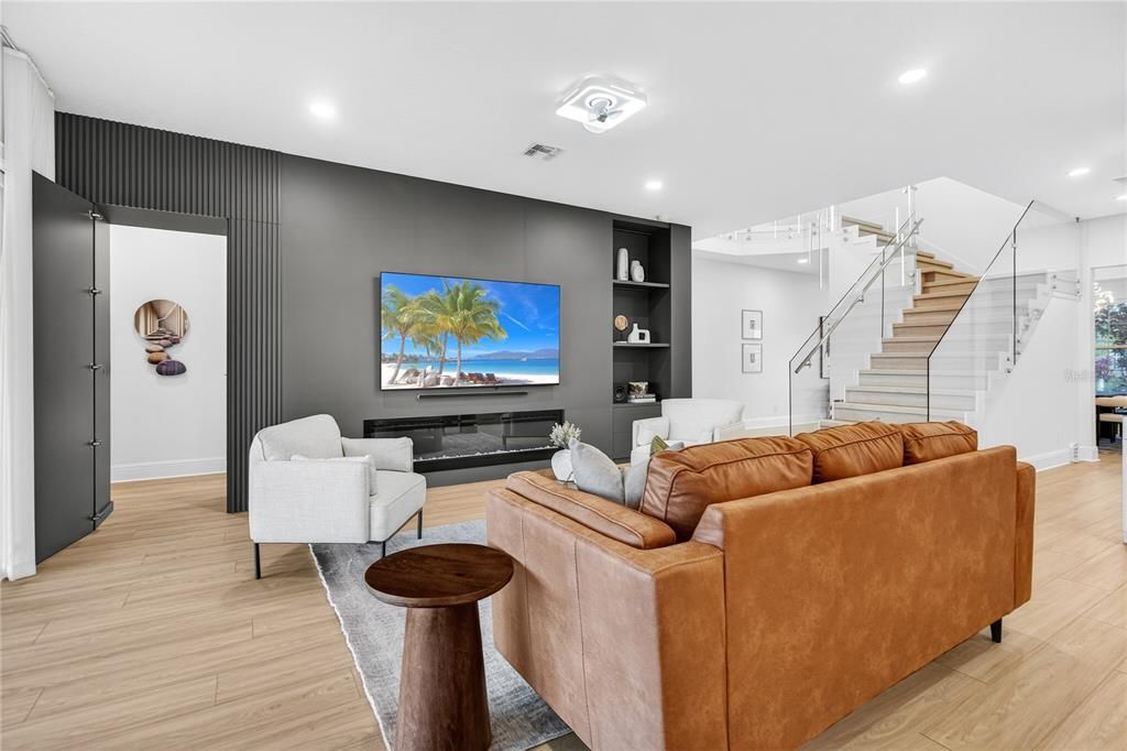 Interior, Living room, Recessed Lighting, Wood Texture Flooring