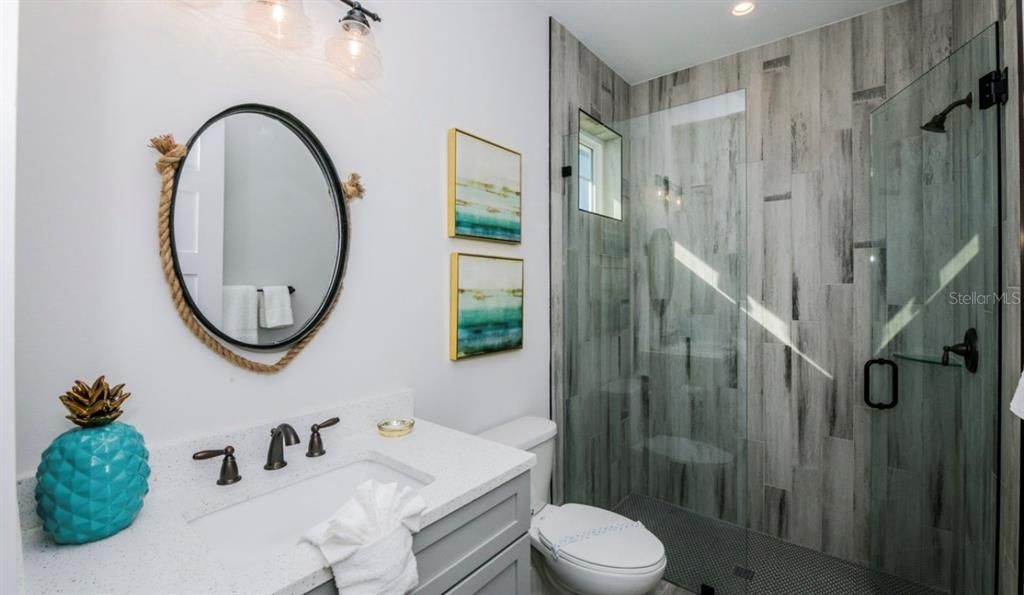 Bathroom, Glass Shower, Interior, Recessed Lighting