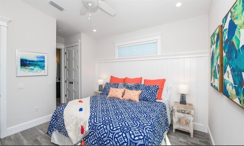 Bedroom, Interior, Recessed Lighting, Wood Texture Flooring