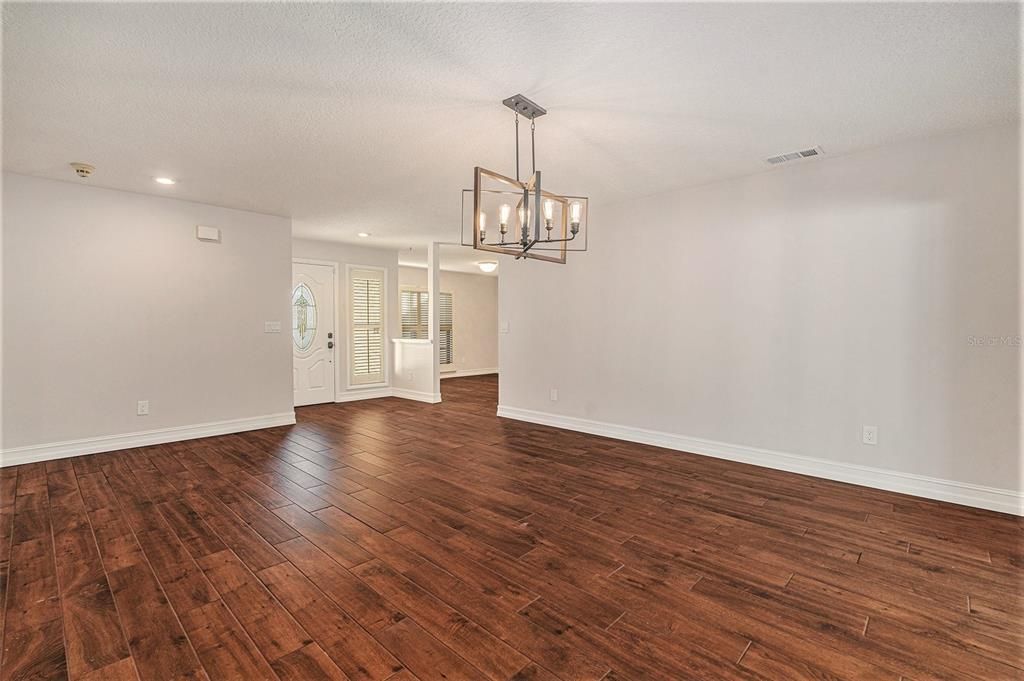 Empty room, Interior, Pendant Lights, Recessed Lighting, Wood Texture Flooring