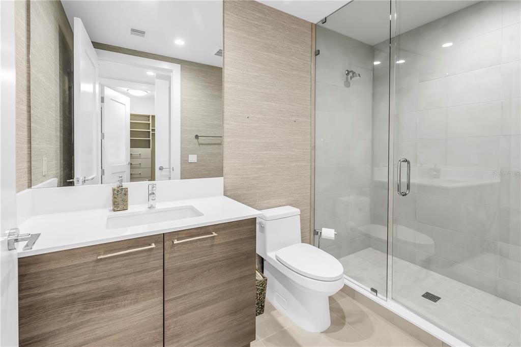 Bathroom, Glass Shower, Interior, Recessed Lighting