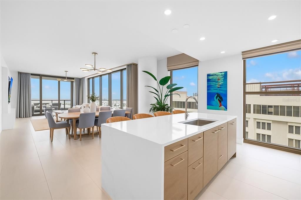 Dining room, Interior, Kitchen, Pendant Lights, Recessed Lighting, Water