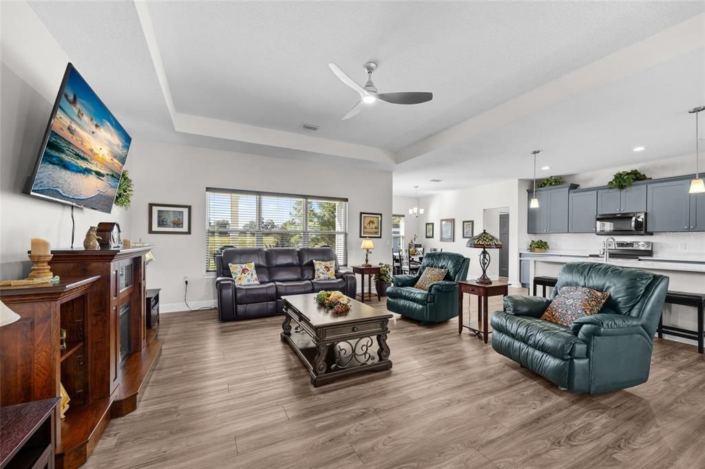 Interior, Kitchen, Living room, Pendant Lights, Recessed Lighting, Stainless Steel Appliances, Wood Texture Flooring