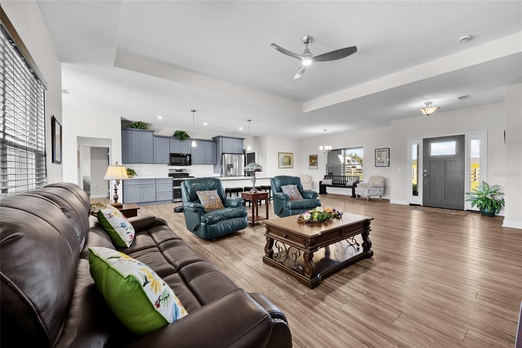 Interior, Kitchen, Living room, Pendant Lights, Recessed Lighting, Stainless Steel Appliances, Wood Texture Flooring