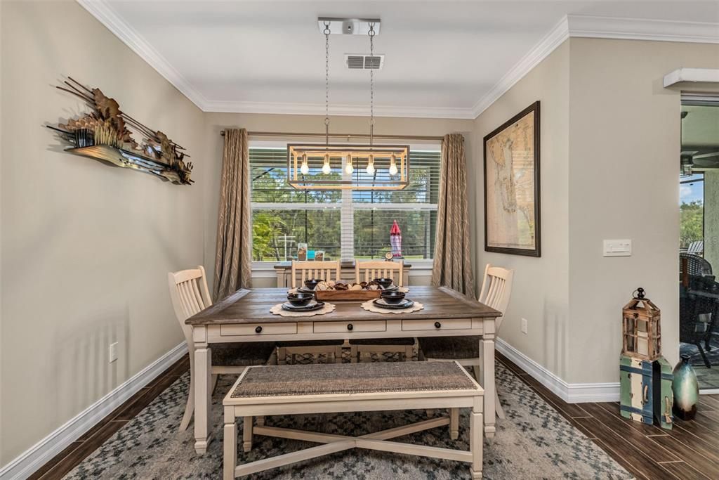 Dining room, Interior, Pendant Lights, Wood Texture Flooring