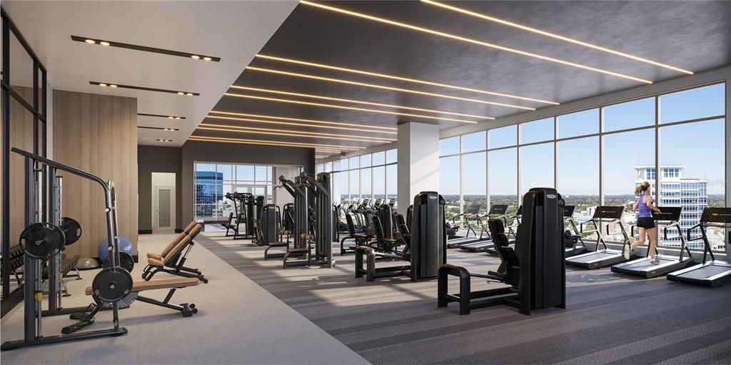 Fitness Equipment, Gym, Interior, Recessed Lighting