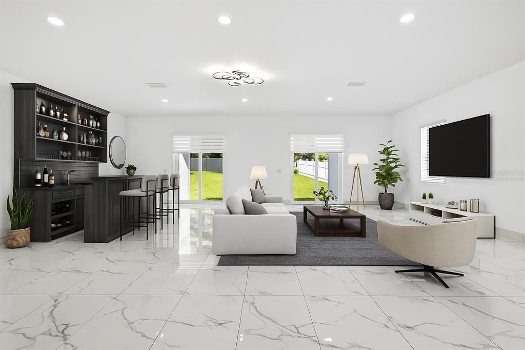 Interior, Living room, Marble, Recessed Lighting