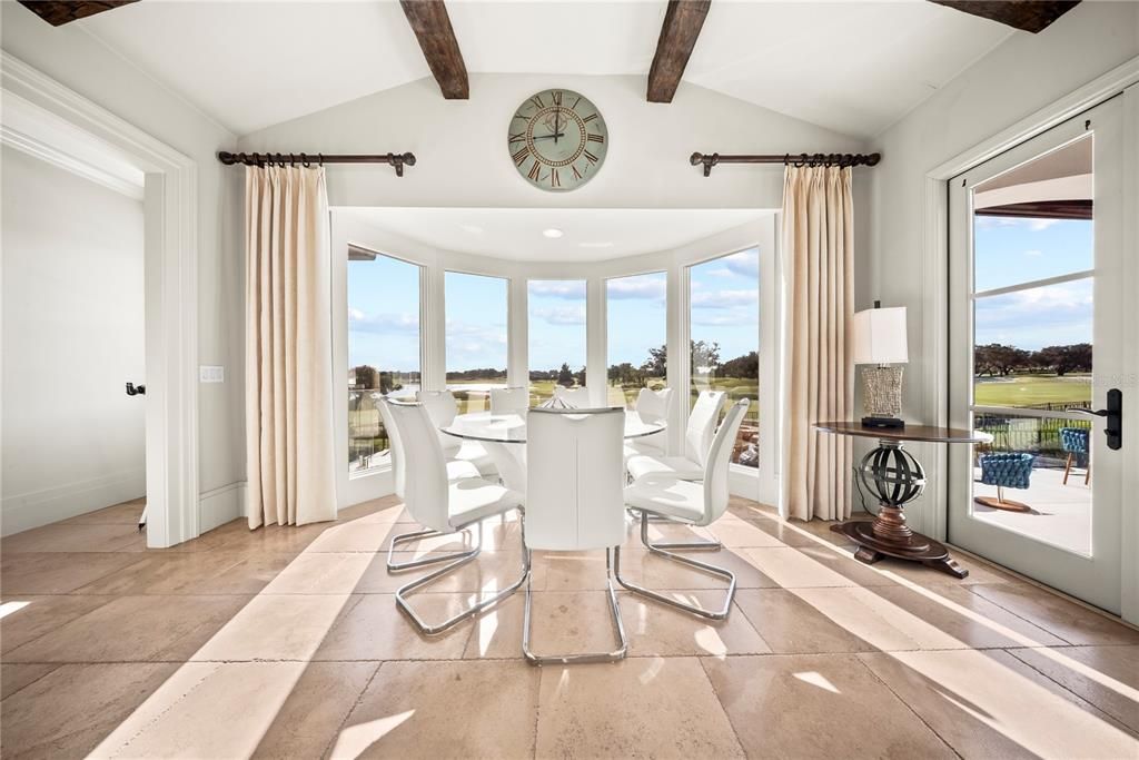 Dining room, Interior, Recessed Lighting, Water, Wooden Beams