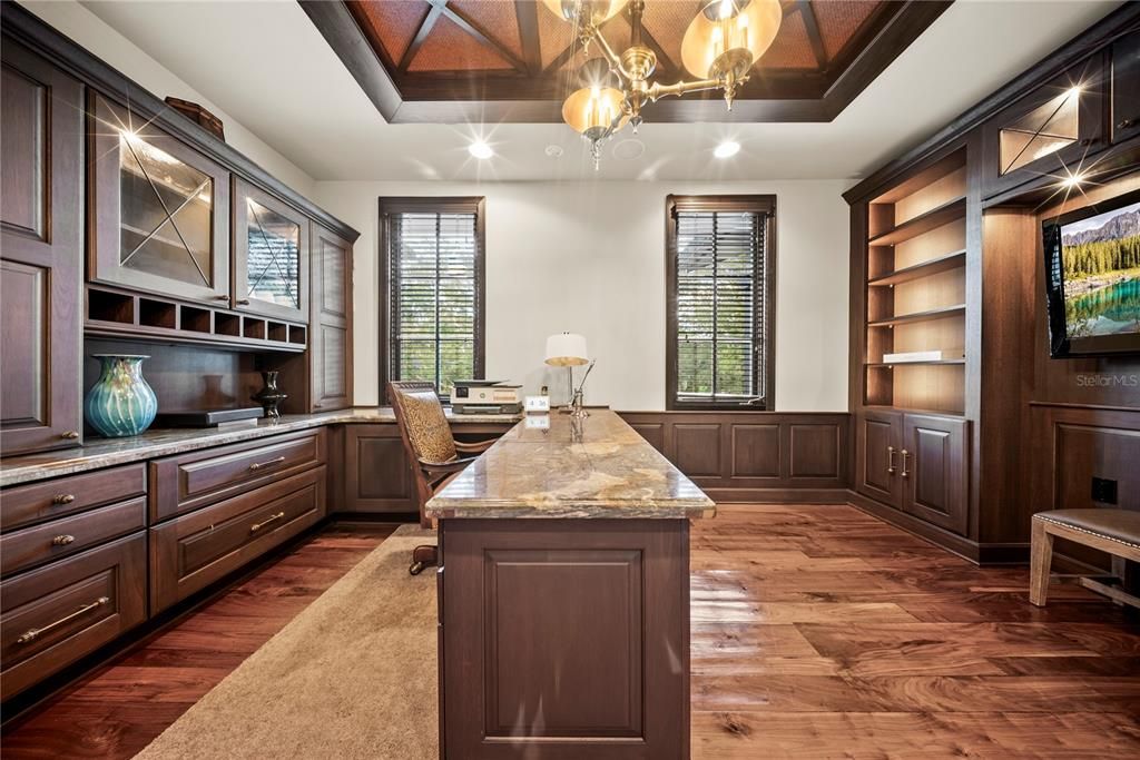 Home Office, Interior, Pendant Lights, Recessed Lighting, Wood Texture Flooring