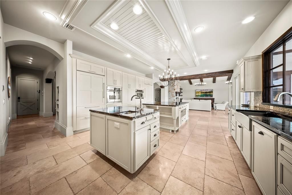 Chandelier, Interior, Kitchen, Recessed Lighting, Stainless Steel Appliances