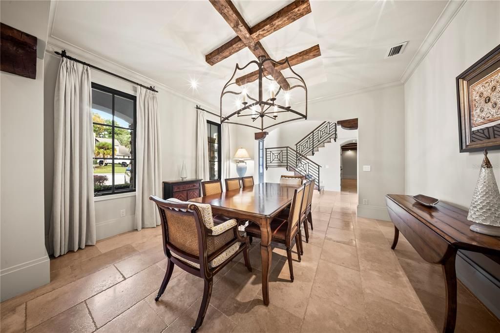 Dining room, Interior, Pendant Lights, Wooden Beams