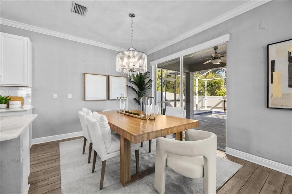 Chandelier, Dining room, Interior, Wood Texture Flooring