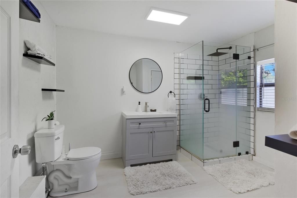 Bathroom, Glass Shower, Interior, Recessed Lighting