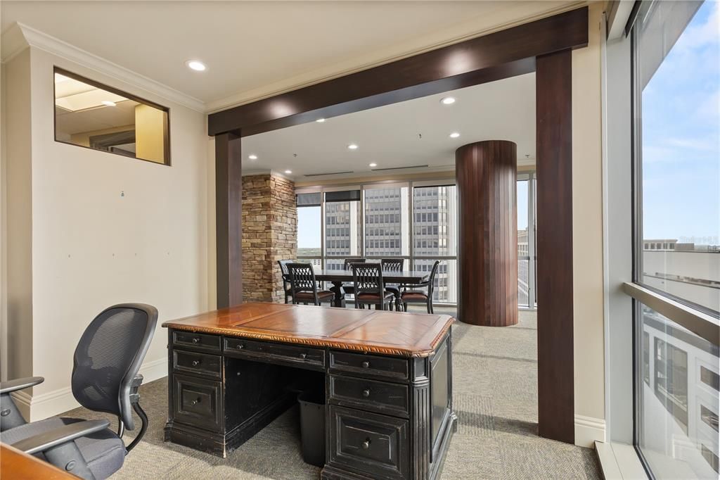 Home Office, Interior, Recessed Lighting, Stone Walls