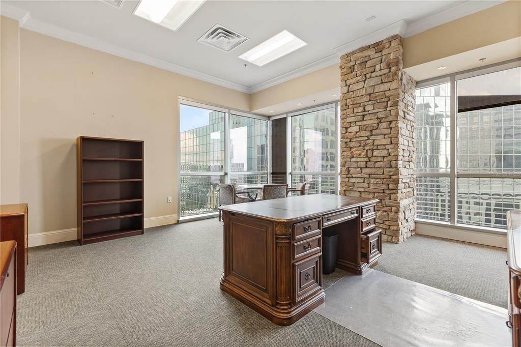 Home Office, Interior, Recessed Lighting, Stone Walls