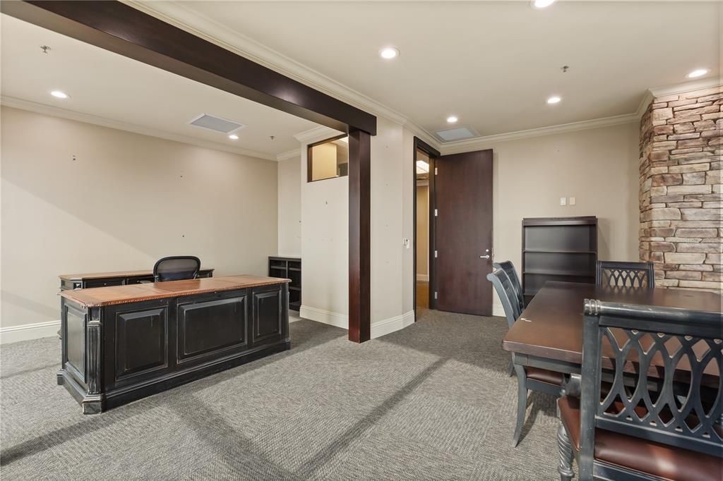 Home Office, Interior, Recessed Lighting, Stone Walls