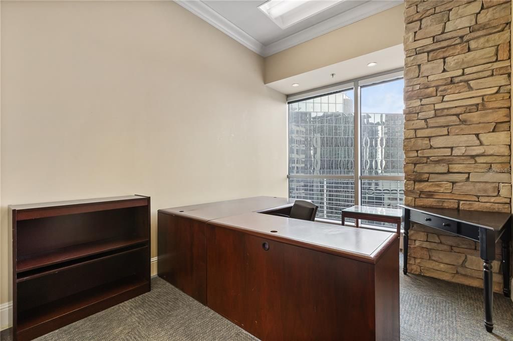 Home Office, Interior, Recessed Lighting, Stone Walls