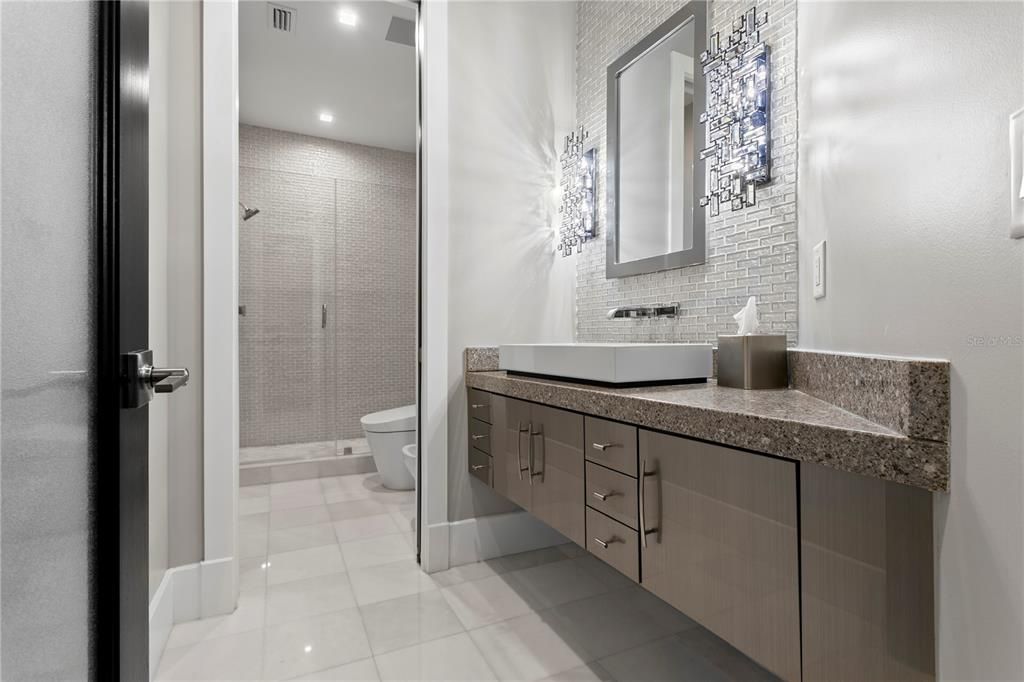Bathroom, Dual Sink Vanities, Glass Shower, Interior, Recessed Lighting