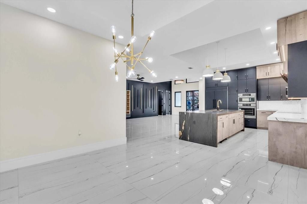 Interior, Kitchen, Marble, Pendant Lights, Recessed Lighting, Stainless Steel Appliances