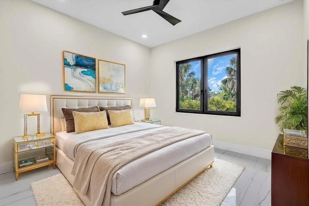 Bedroom, Interior, Recessed Lighting, Wood Texture Flooring