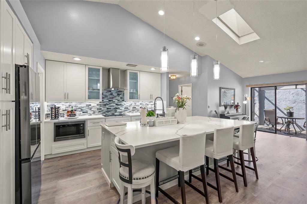 Interior, Kitchen, Pendant Lights, Recessed Lighting, Wood Texture Flooring