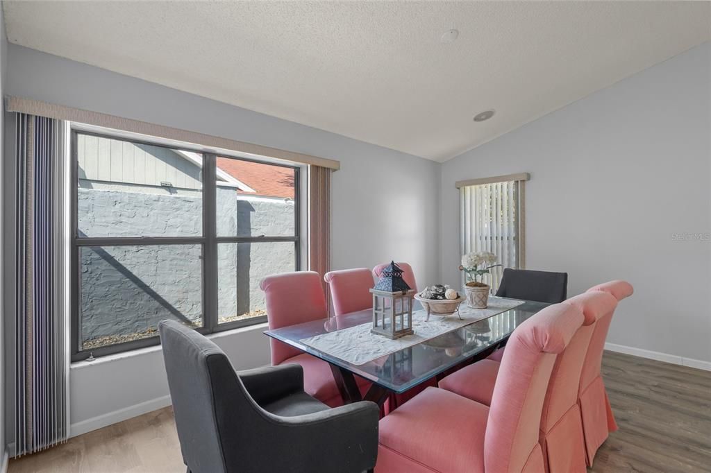 Dining room, Interior, Recessed Lighting, Wood Texture Flooring
