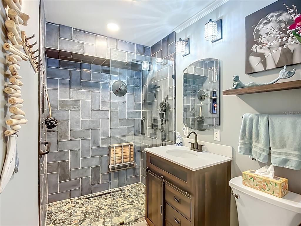 Bathroom, Glass Shower, Interior, Recessed Lighting