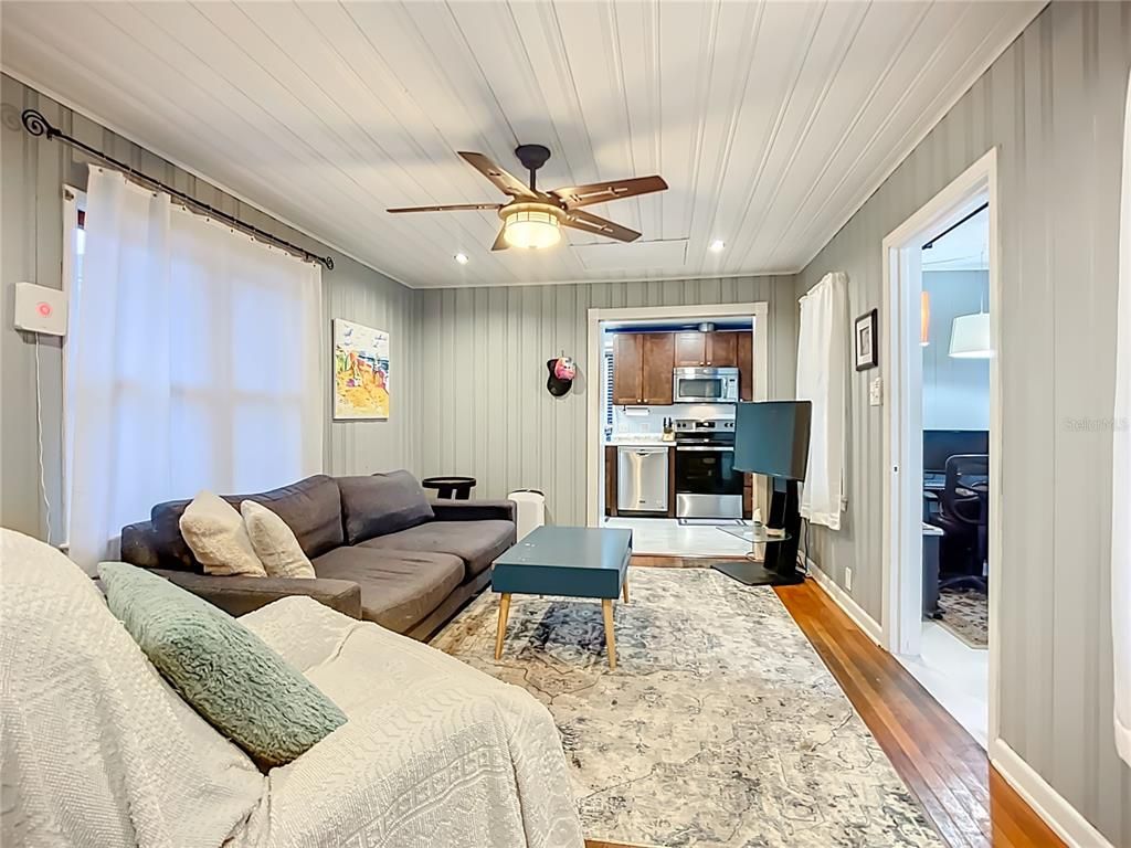 Interior, Kitchen, Living room, Recessed Lighting, Stainless Steel Appliances, Wood Texture Flooring