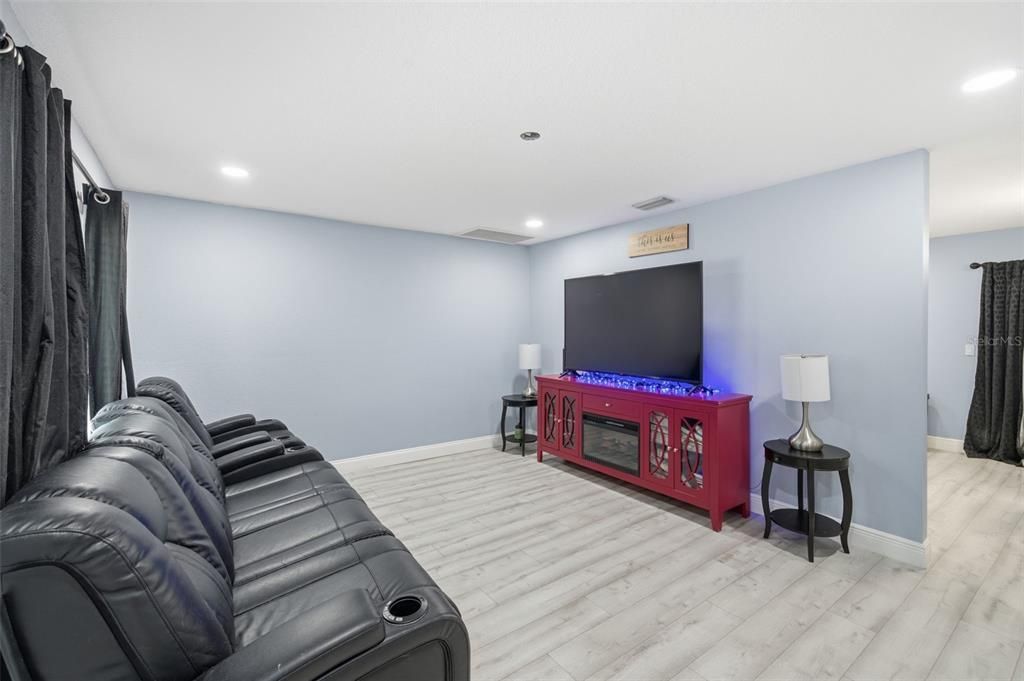 Home Theatre Room, Interior, Recessed Lighting, Theatre Room, Wood Texture Flooring