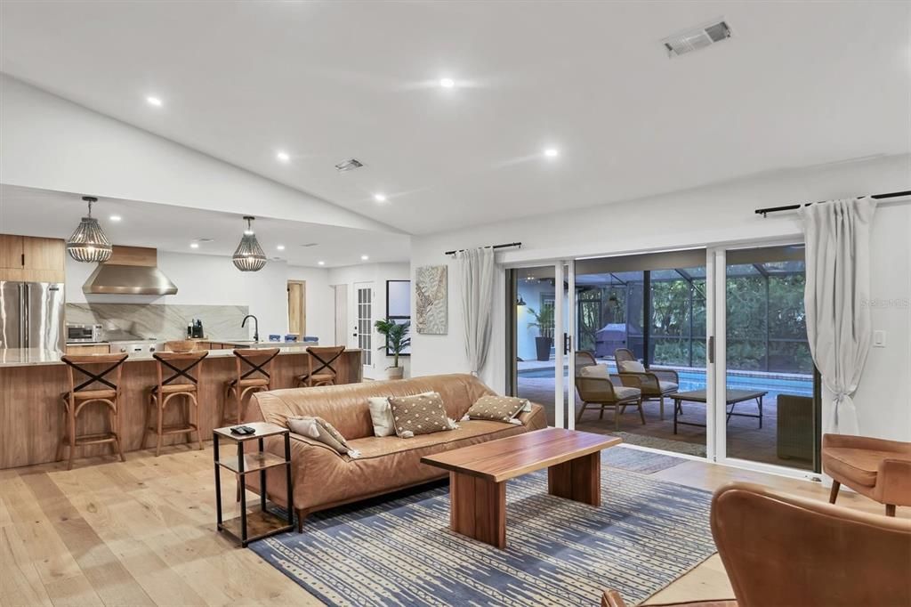 Interior, Kitchen, Living room, Pendant Lights, Recessed Lighting, Stainless Steel Appliances, Wood Texture Flooring