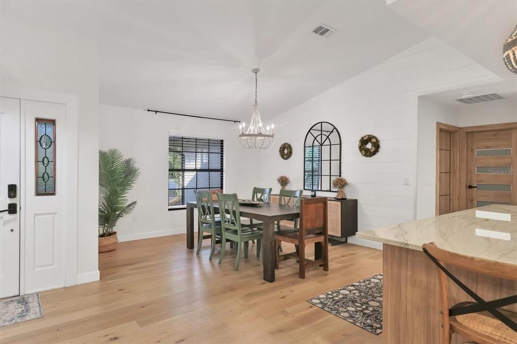 Chandelier, Dining room, Interior, Pendant Lights, Wood Texture Flooring