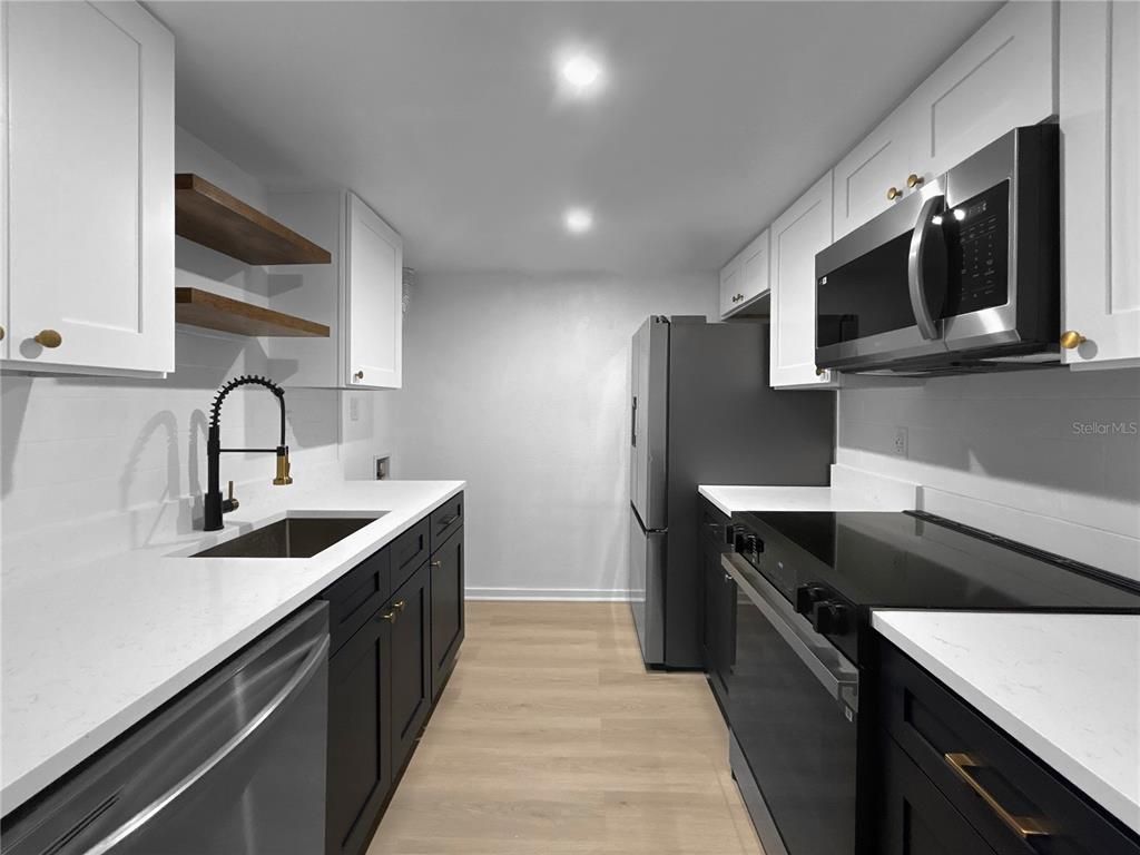 Interior, Kitchen, Recessed Lighting, Wood Texture Flooring