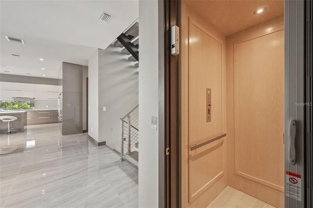 Elevator, Interior, Recessed Lighting, Wooden Walls