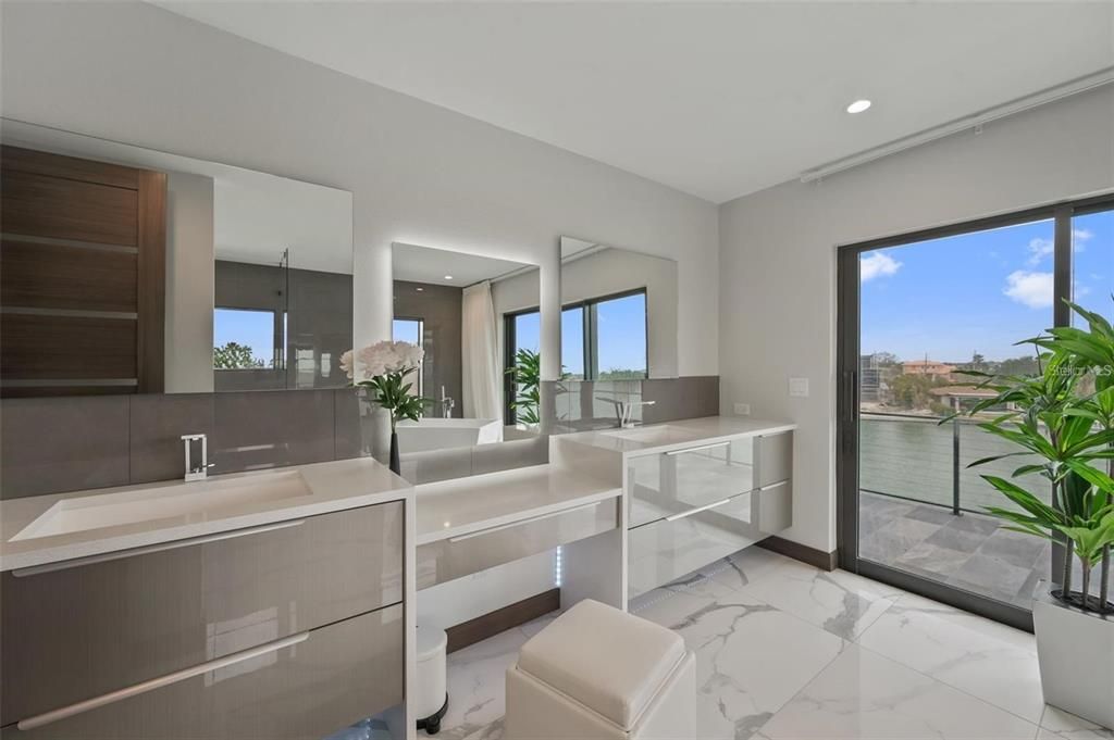 Bathroom, Interior, Marble, Recessed Lighting, Water
