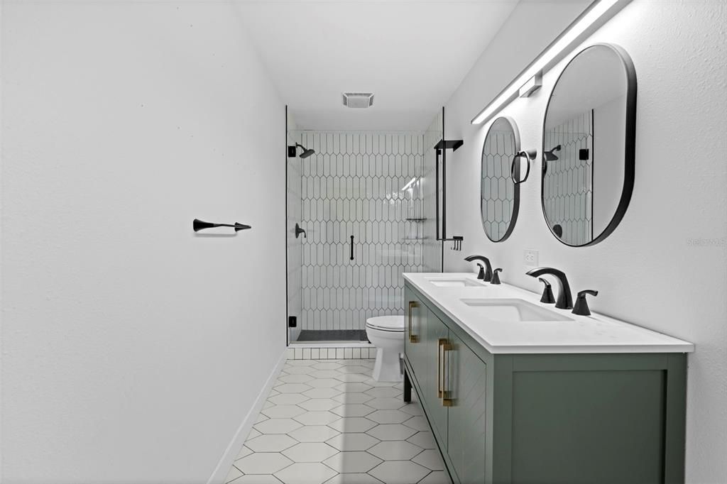 Bathroom, Dual Sink Vanities, Glass Shower, Interior