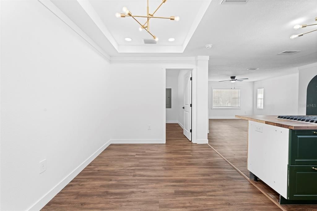 Empty room, Interior, Pendant Lights, Wood Texture Flooring