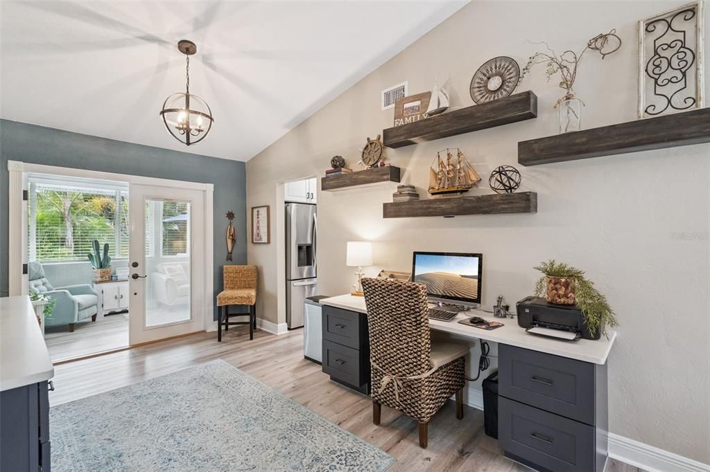 Home Office, Interior, Kitchen, Pendant Lights, Wood Texture Flooring