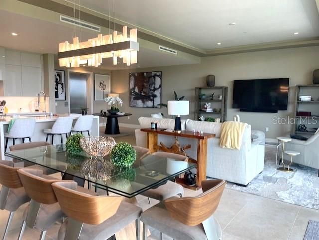 Chandelier, Dining room, Interior, Kitchen, Living room, Recessed Lighting