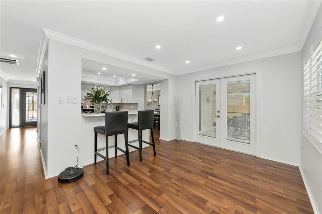 Interior, Kitchen, Pendant Lights, Recessed Lighting, Wood Texture Flooring