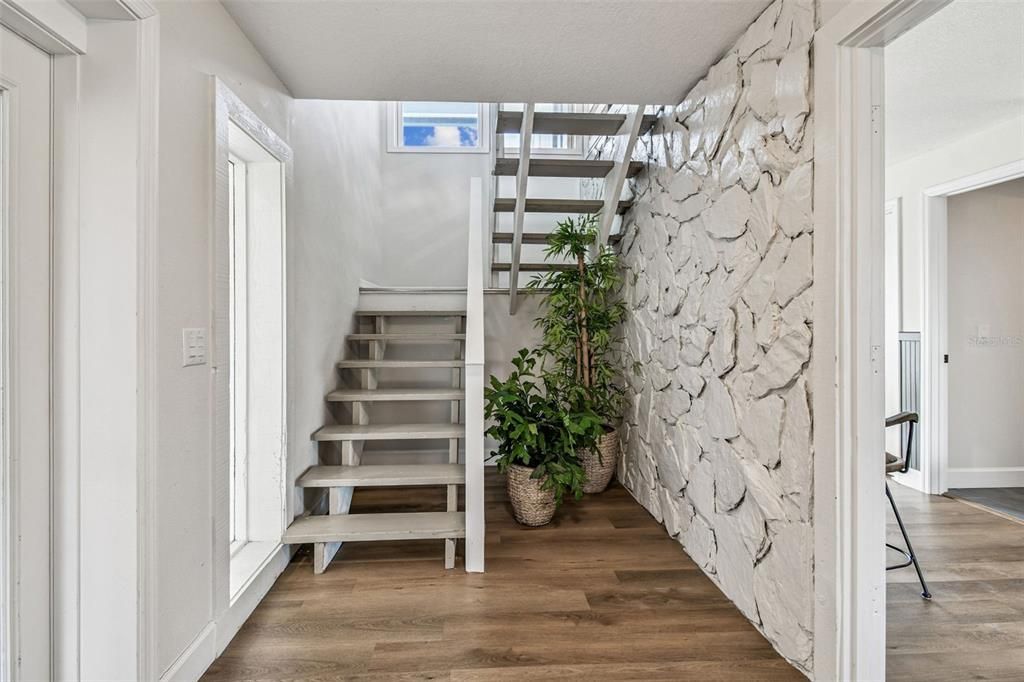 Interior, Stone Walls, Wood Texture Flooring
