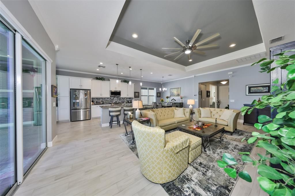 Interior, Kitchen, Living room, Pendant Lights, Recessed Lighting, Stainless Steel Appliances, Wood Texture Flooring