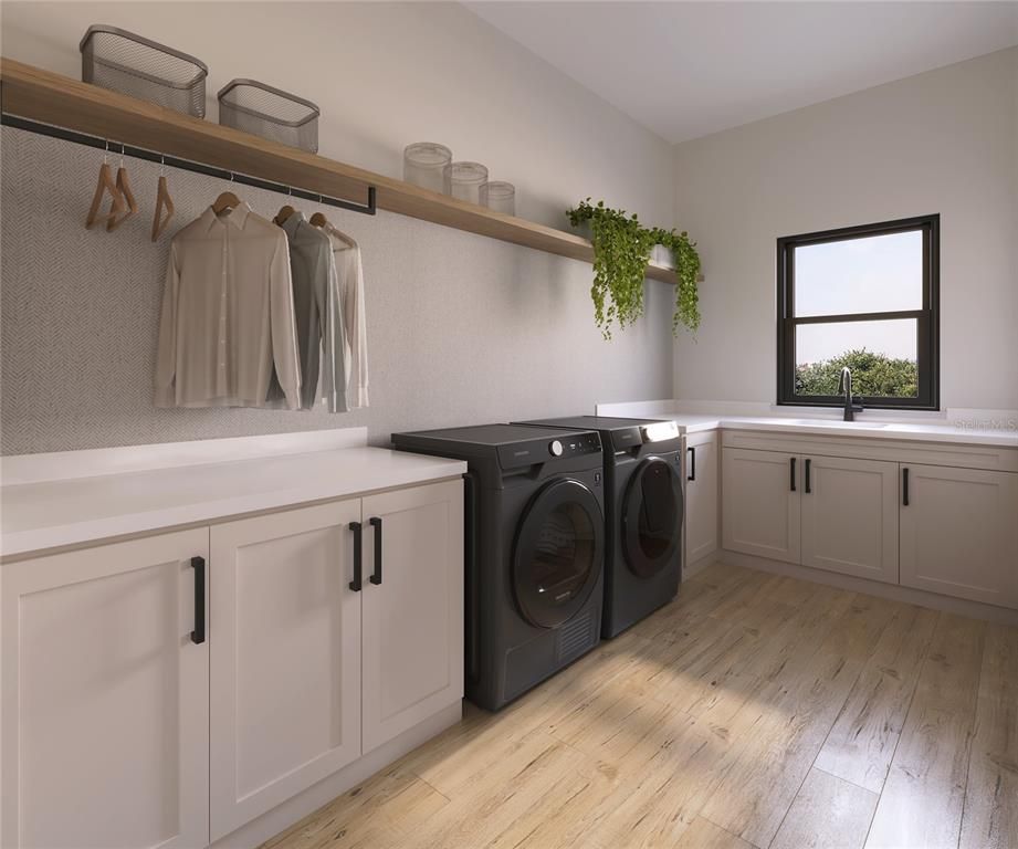 Interior, Washer, Wood Texture Flooring