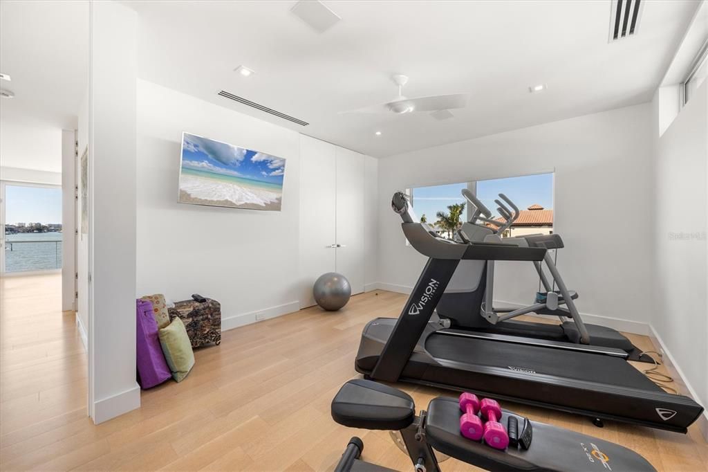 Fitness Equipment, Interior, Recessed Lighting, Water, Wood Texture Flooring