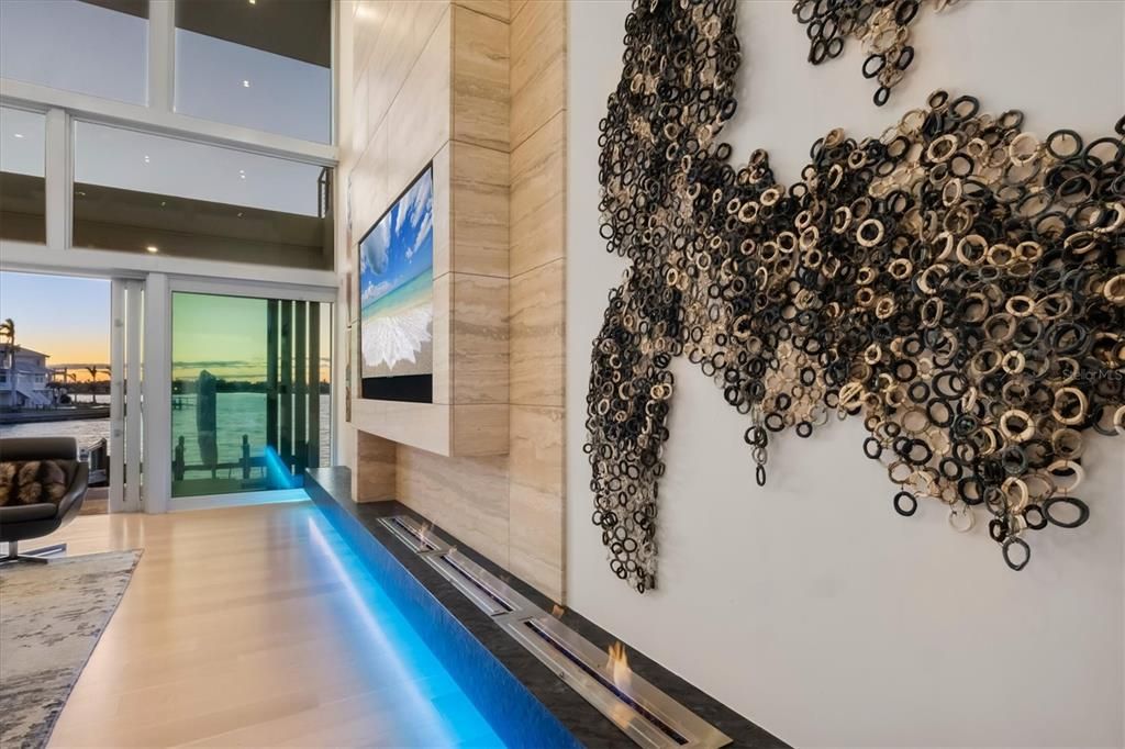 Fireplace, Interior, Pool, Recessed Lighting, Water