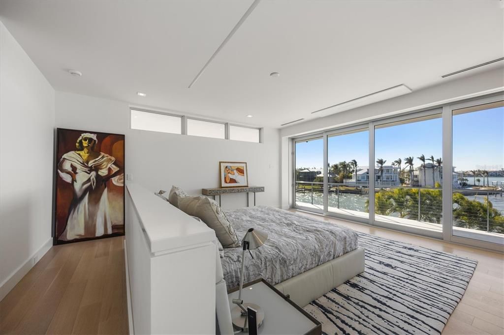 Bedroom, Interior, Recessed Lighting, Water, Wood Texture Flooring